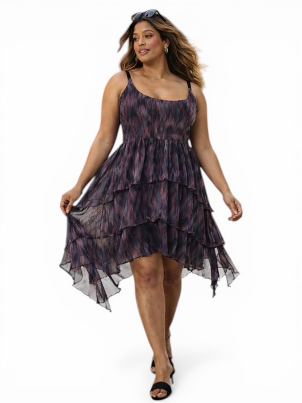 NWT Torrid Black Marble Print Tiered Cami Mini Dress Flowy Gauze Plus 2 18/20 - Picture 1 of 6